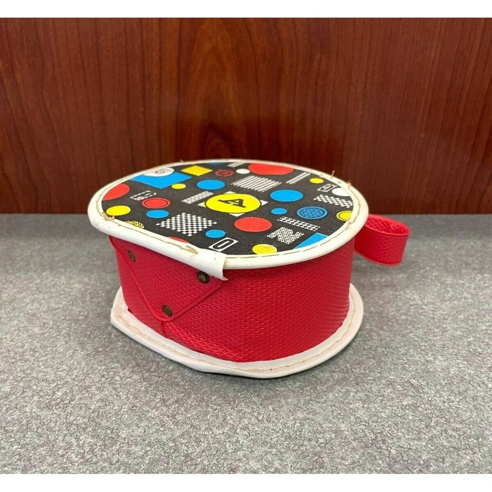 Vintage FAO Schwarz Round Small Purse Holder Pouch Geometric Squares Child Size